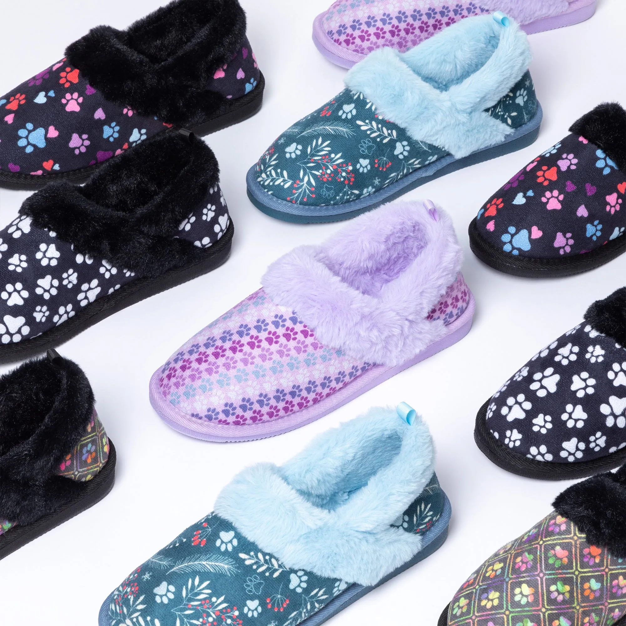 Paw Print Faux Fur Lined Indoor/Outdoor Slipper Shoes