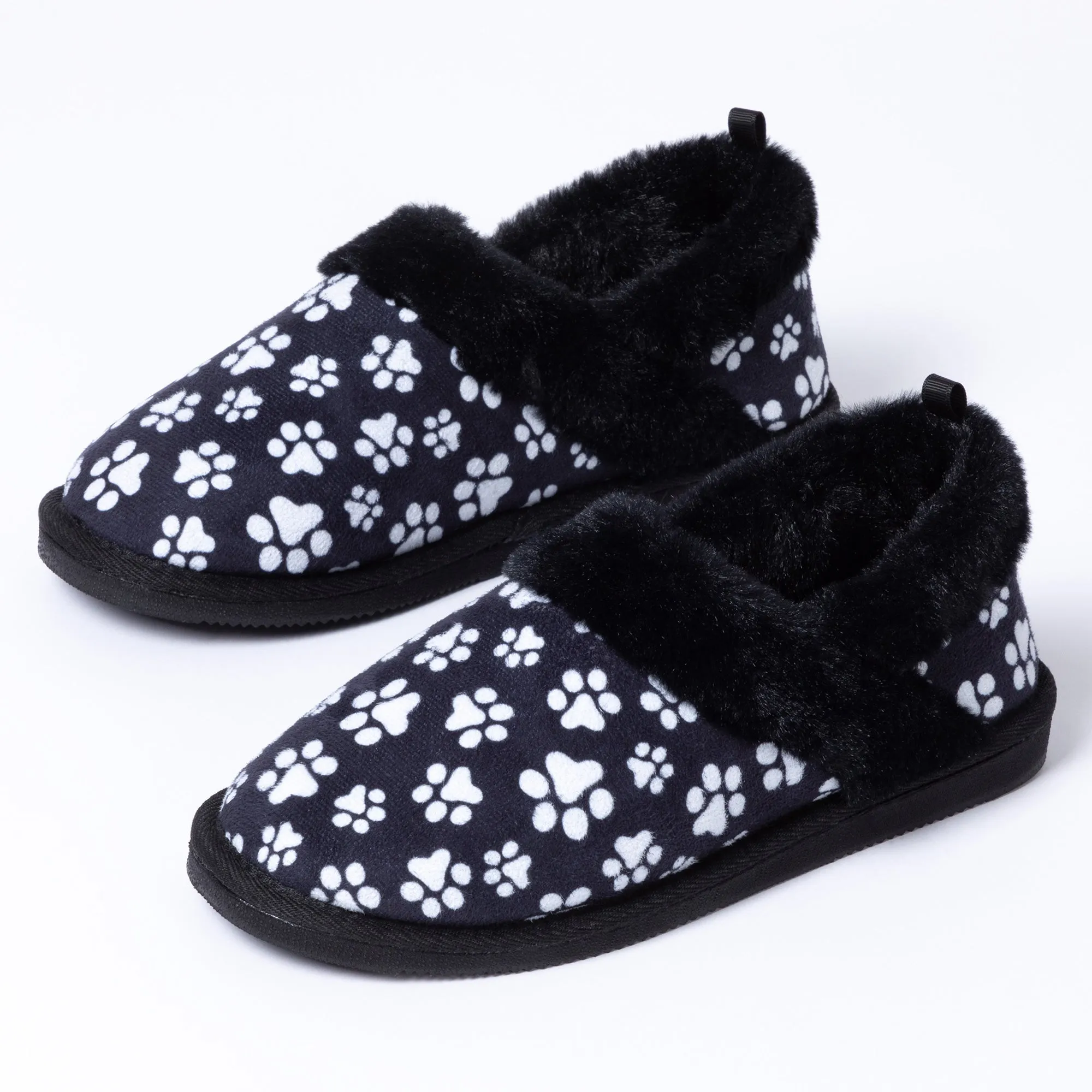 Paw Print Faux Fur Lined Indoor/Outdoor Slipper Shoes