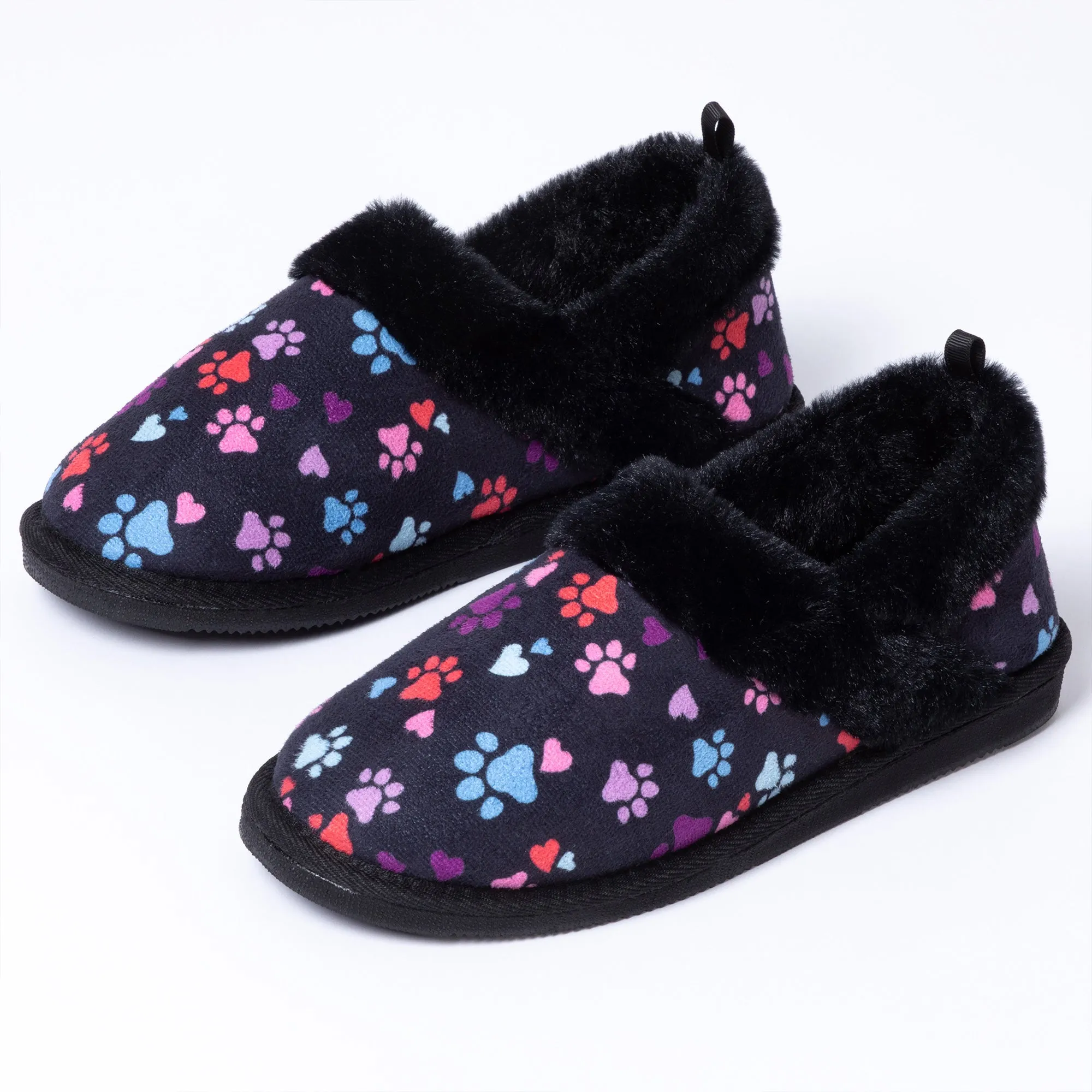 Paw Print Faux Fur Lined Indoor/Outdoor Slipper Shoes