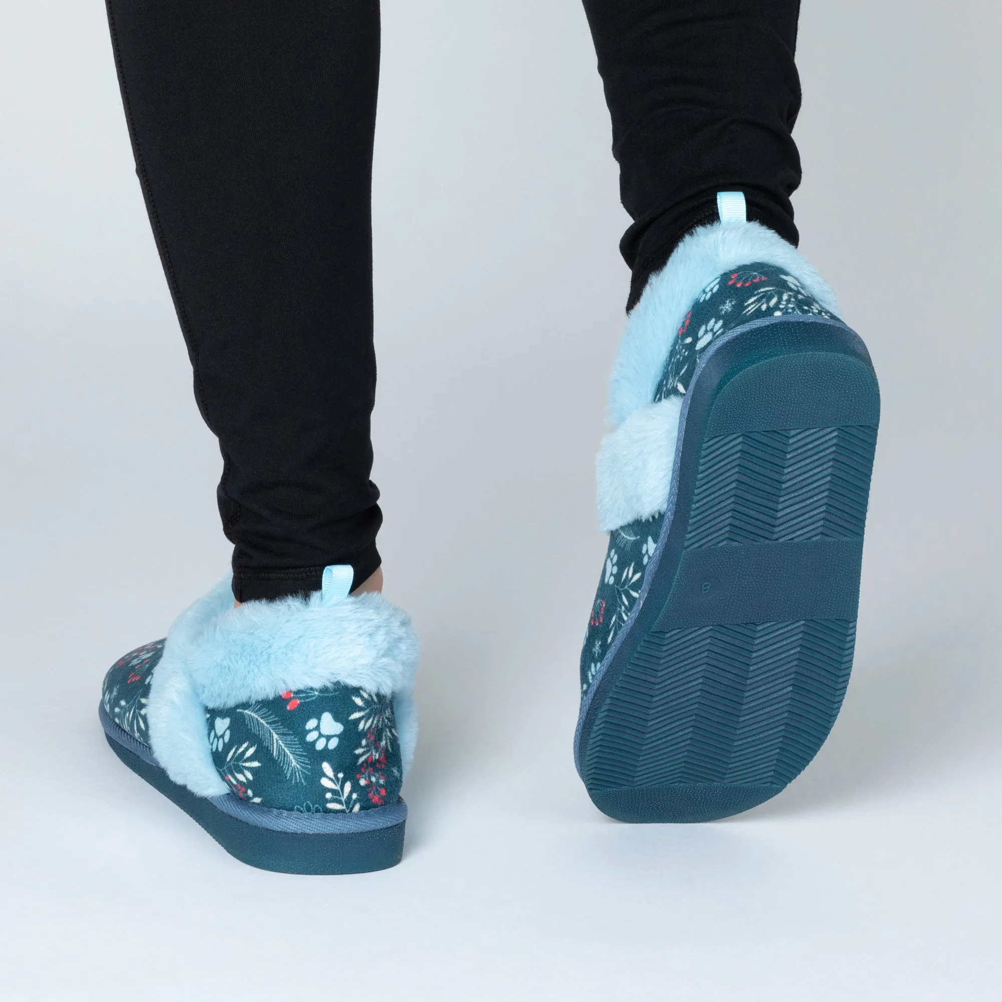 Paw Print Faux Fur Lined Indoor/Outdoor Slipper Shoes