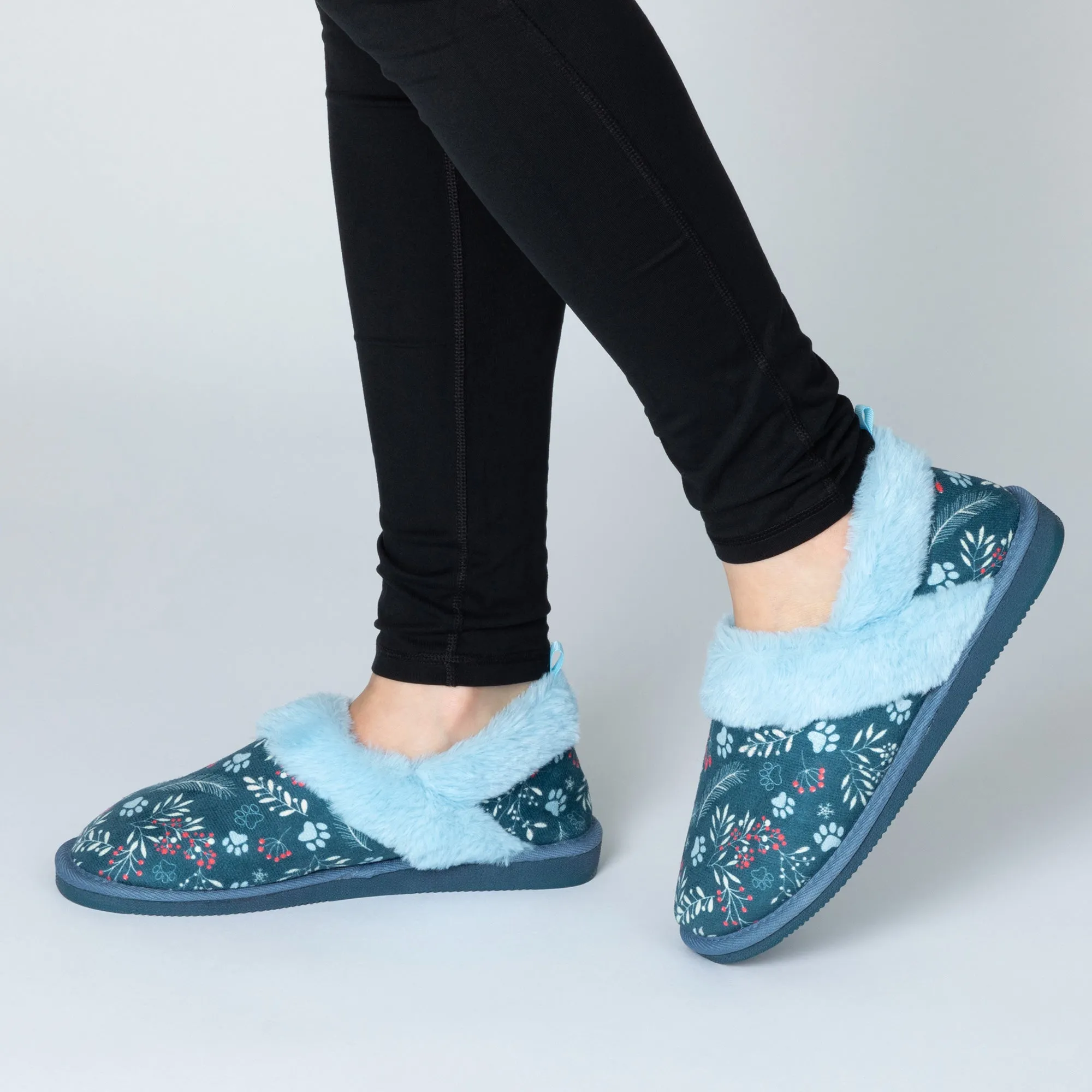 Paw Print Faux Fur Lined Indoor/Outdoor Slipper Shoes
