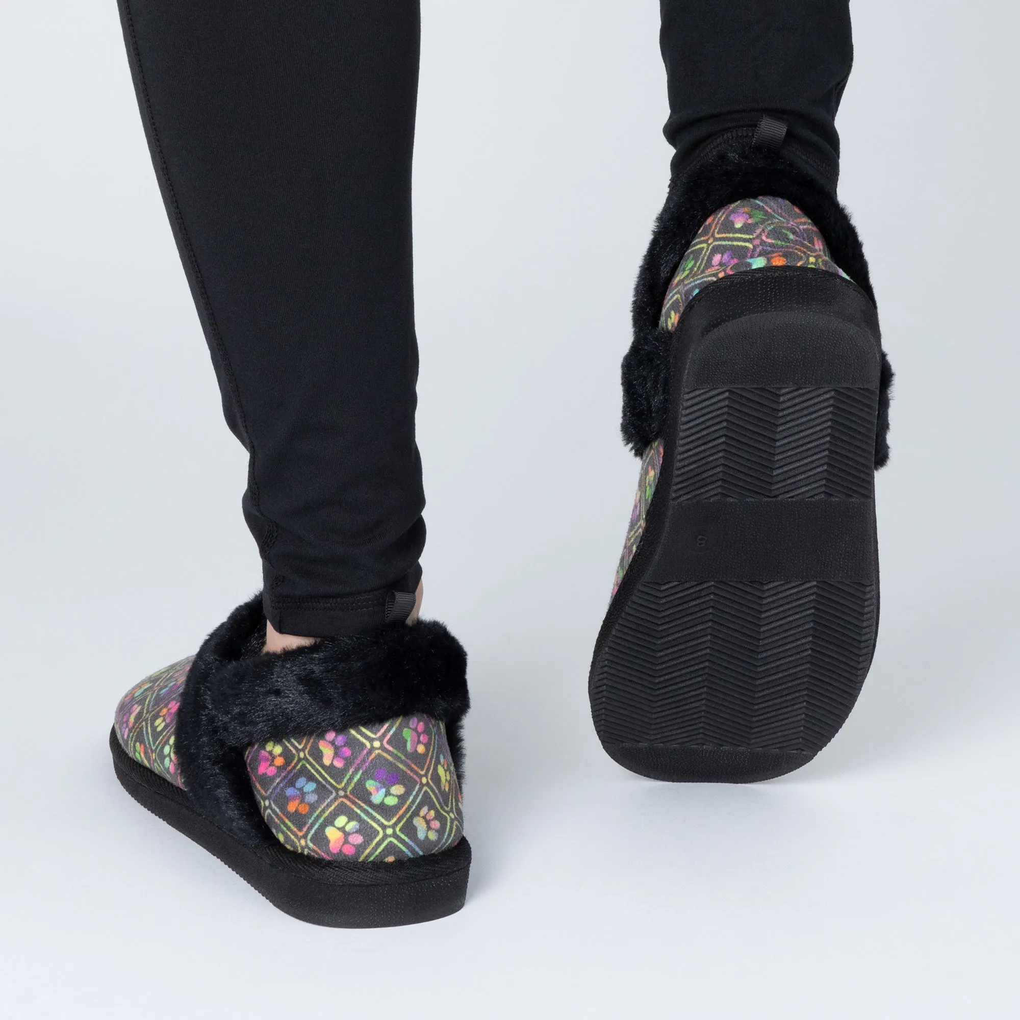 Paw Print Faux Fur Lined Indoor/Outdoor Slipper Shoes