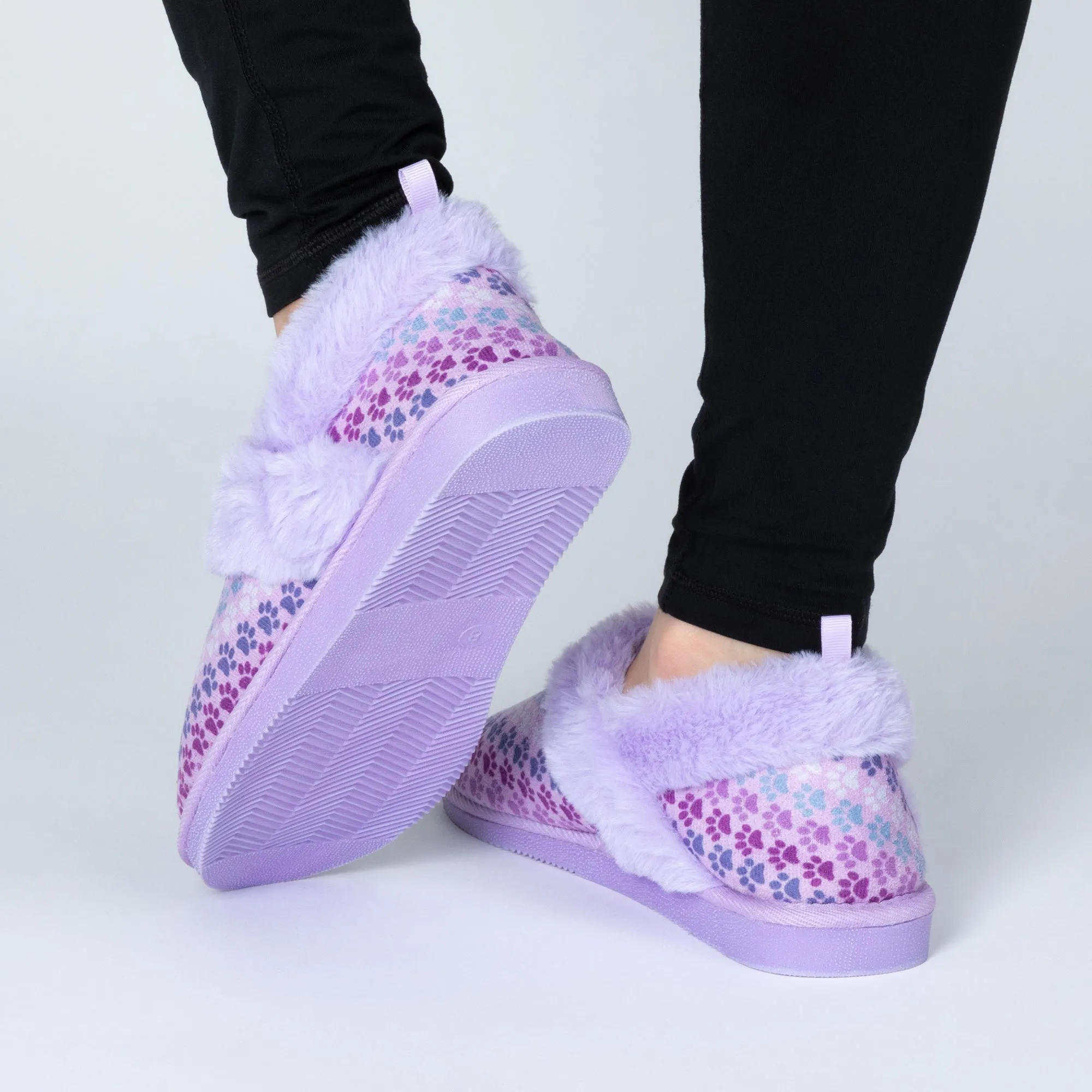 Paw Print Faux Fur Lined Indoor/Outdoor Slipper Shoes