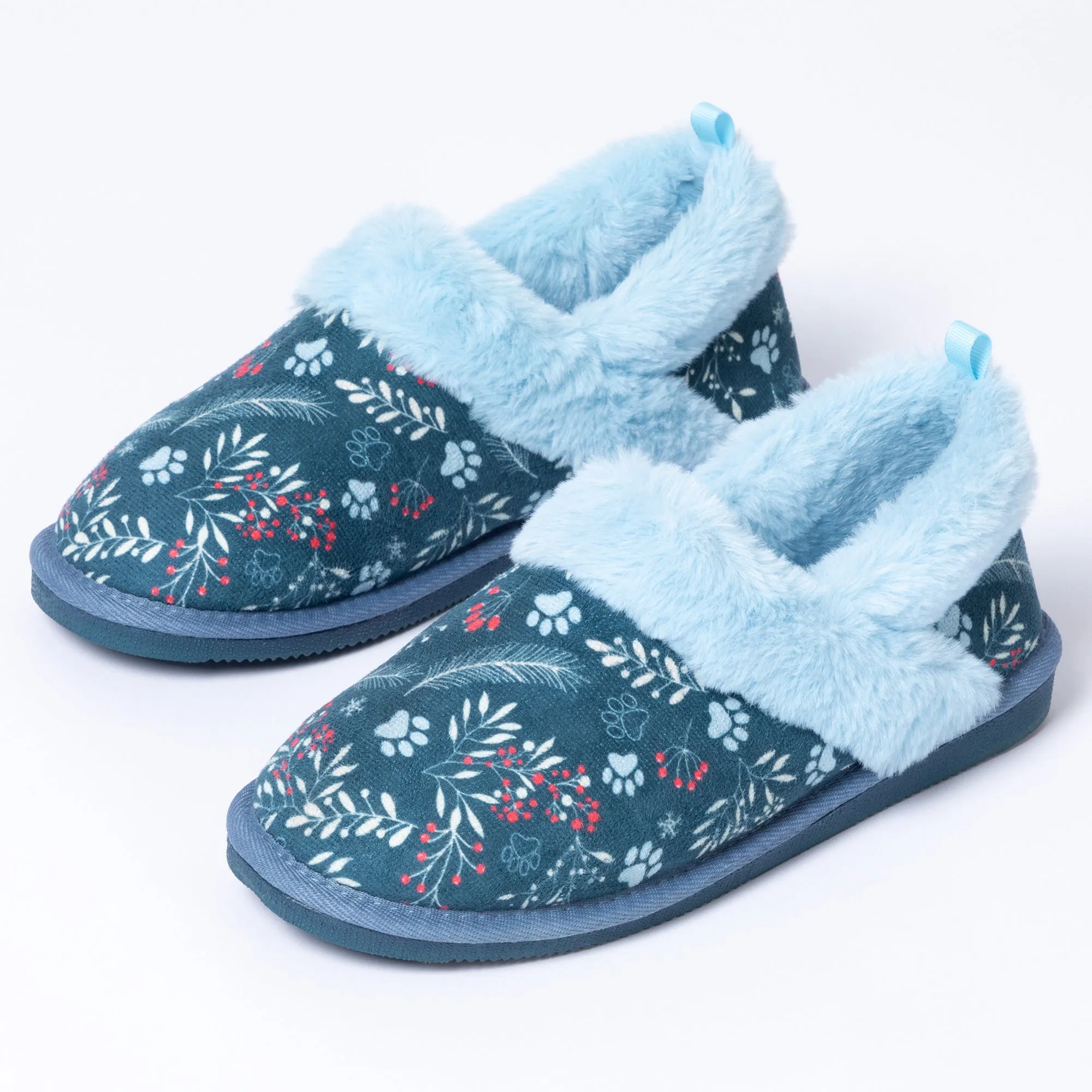 Paw Print Faux Fur Lined Indoor/Outdoor Slipper Shoes
