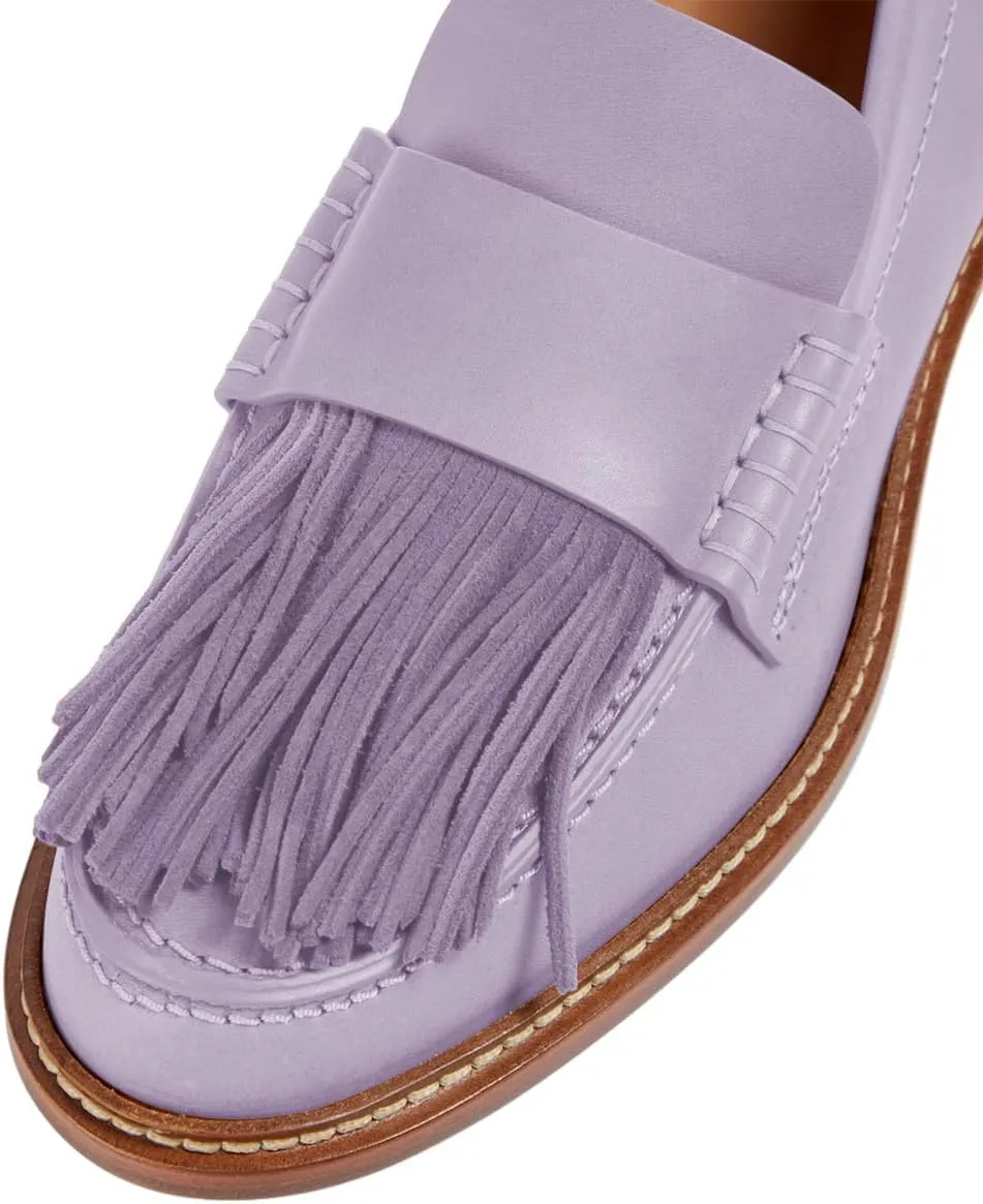 Pazzion Women Retro Closed Round Toe Loafer Flats with Tassels Slip On Low Chunky Heel Fringe Pumps Comfy Prom Event Shoes Size 4-16 US