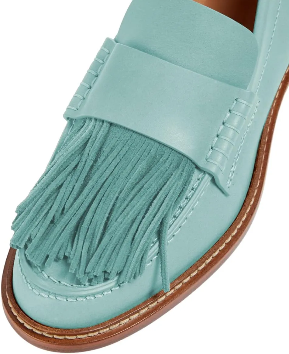 Pazzion Women Retro Closed Round Toe Loafer Flats with Tassels Slip On Low Chunky Heel Fringe Pumps Comfy Prom Event Shoes Size 4-16 US