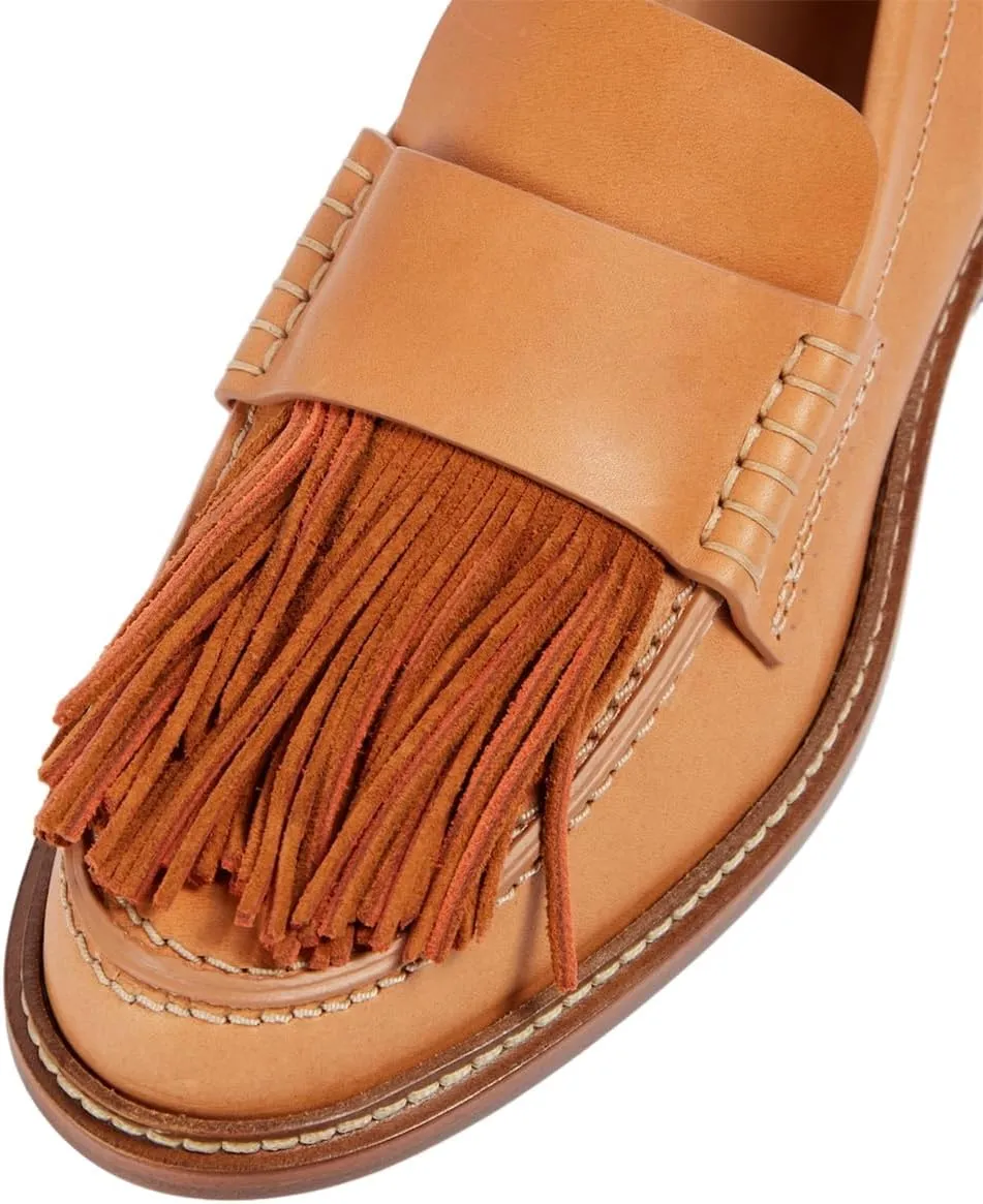 Pazzion Women Retro Closed Round Toe Loafer Flats with Tassels Slip On Low Chunky Heel Fringe Pumps Comfy Prom Event Shoes Size 4-16 US