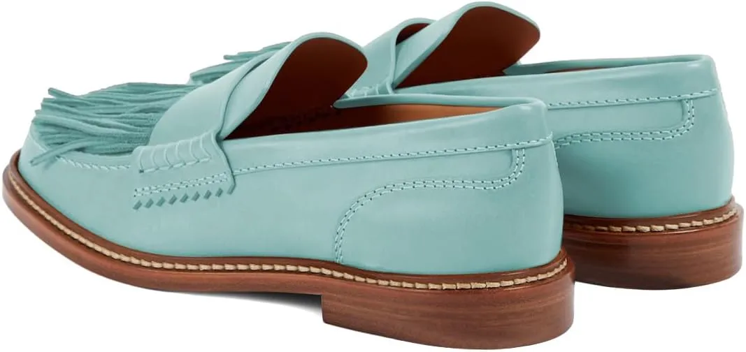 Pazzion Women Retro Closed Round Toe Loafer Flats with Tassels Slip On Low Chunky Heel Fringe Pumps Comfy Prom Event Shoes Size 4-16 US