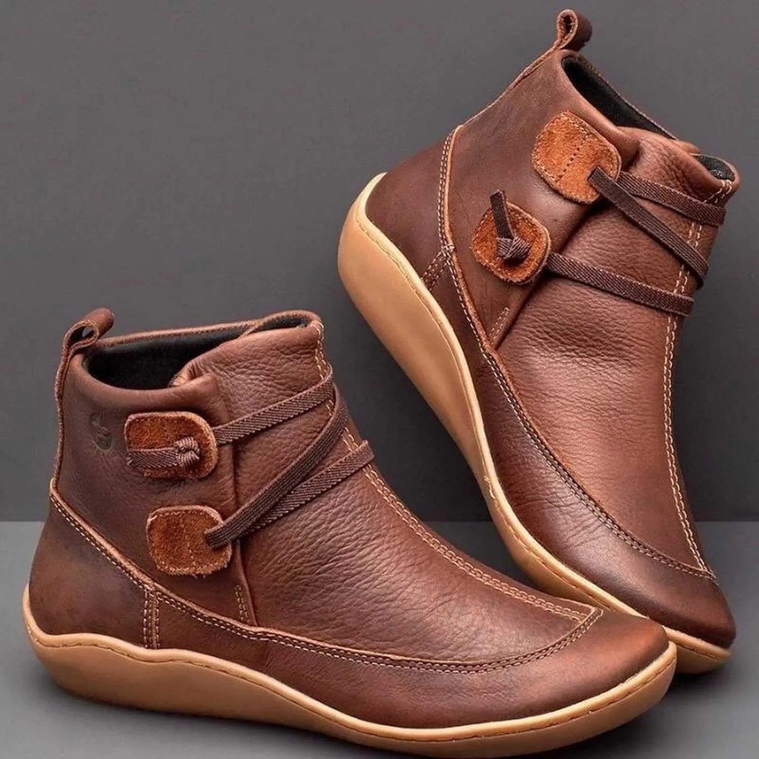 Platform Boots for Women Ankle Womens Booties Fall Womens Cowboy Boots Short Womens Bootie Round Toe Solid Color Comfy Casual Slip on Pointed Toe Leather Casual