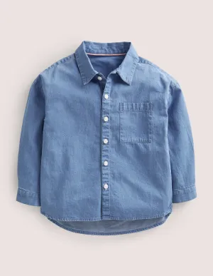 Relaxed Denim Shirt-Mid Vintage Denim