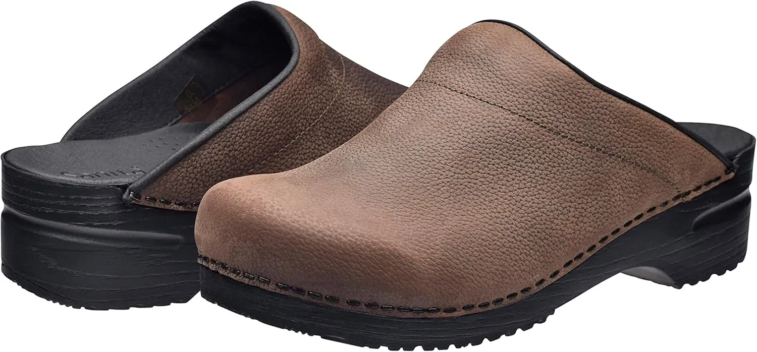Sanita Karl Textured Oiled Leather Professional Clogs for Men - Arch Support, Durable, Open-Back, APMA Approved Slip-On Shoes