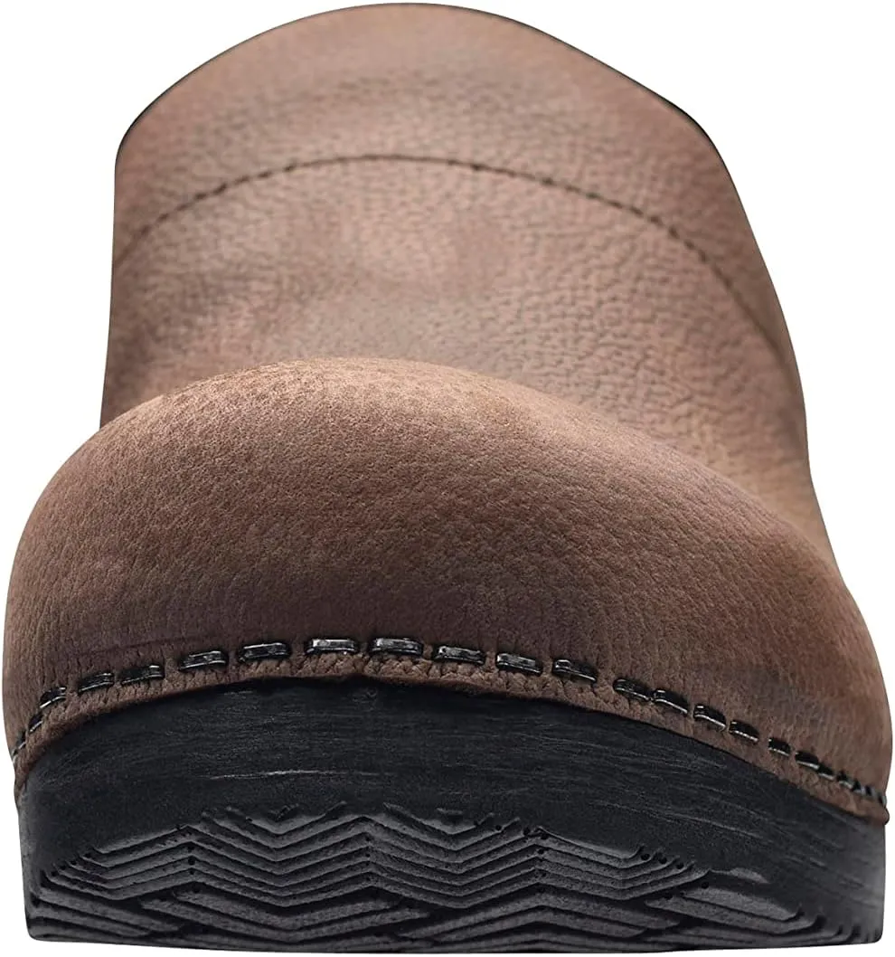 Sanita Karl Textured Oiled Leather Professional Clogs for Men - Arch Support, Durable, Open-Back, APMA Approved Slip-On Shoes
