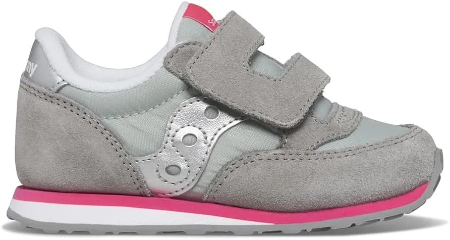 Saucony Kids Baby Jazz Hook & Loop Sneaker, Grey/Silver/Pink, 4.5 US Unisex Toddler