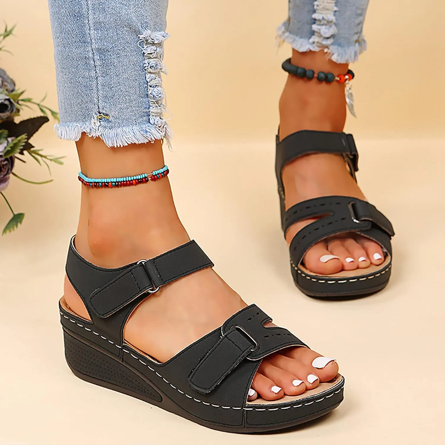 SBGMoSJ Open Toe Diabetic Shoes for Women Orthopedic Work Shoes for Women Kitchen White Slip On Summer Shoes for Women Ortho Comfort Shoes Women Orthopedic Flip Flops Women 6.5 Womens Sandals Black