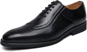 Single Season Formal Shoes for Men Lace Up Two Tone Square Toe Brogue Embossed Wing tip Vegan Leather Block Heel Low Top Anti-Slip Slip Resistant Rubber Sole Very Popular Among Young peop Black