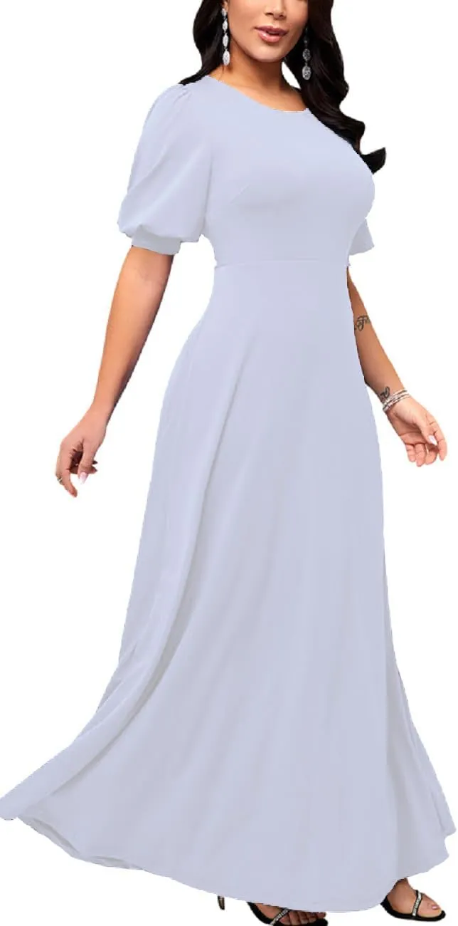 SperLucky Maxi Dresses for Women Elegant Long Dress Short Sleeve Dress Casual Round Neck Floral Print Loose Party Dress