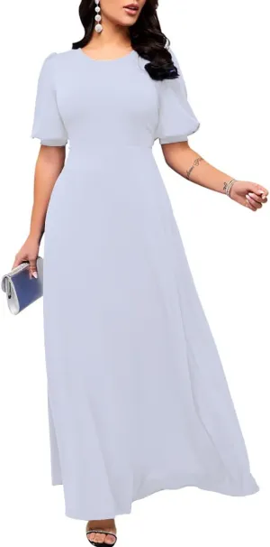SperLucky Maxi Dresses for Women Elegant Long Dress Short Sleeve Dress Casual Round Neck Floral Print Loose Party Dress