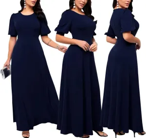 SperLucky Maxi Dresses for Women Elegant Long Dress Short Sleeve Dress Casual Round Neck Floral Print Loose Party Dress