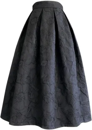 Spring Autumn Vintage Elegant Women Striped Jacquard High Waisted Long Pleated Skirt