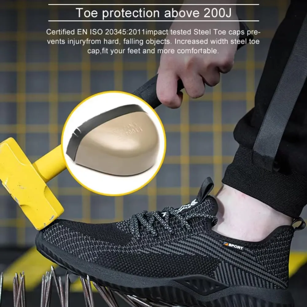 Steel Toe Safety Shoes, 200J Impact Protection, Slip-Resistant Outsole, Breathable, Durable Materials