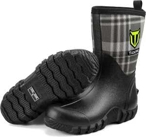 TIDEWE Rubber Boots for Women, 5.5mm Neoprene Insulated Rain Boots with Steel Shank, Waterproof Mid Calf Hunting Boots, Sturdy Rubber Work Boots for Farming Gardening Fishing