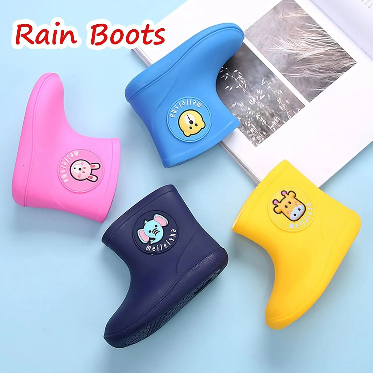 Toddler Kids Baby Boys Girls Cartoon Rubber Waterproof Rain Non-Slip Shoes Rain Boots for 1-6 Years Old