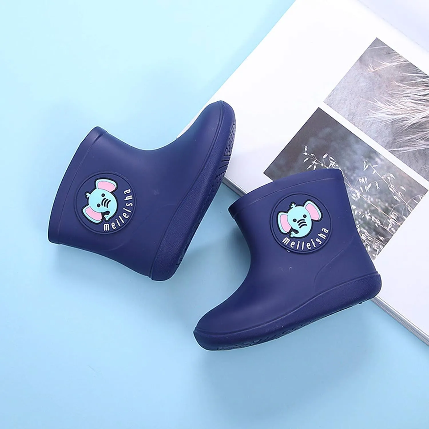 Toddler Kids Baby Boys Girls Cartoon Rubber Waterproof Rain Non-Slip Shoes Rain Boots for 1-6 Years Old