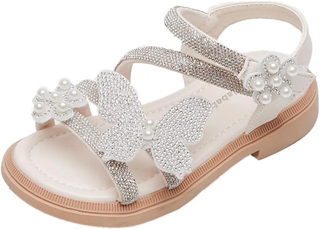 Toddler Kids Dress Shoes Flower Girl Sandals Wedding Party Rhinestones Pearl Floral Butterfly Summer Casual Sandals