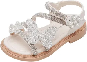 Toddler Kids Dress Shoes Flower Girl Sandals Wedding Party Rhinestones Pearl Floral Butterfly Summer Casual Sandals