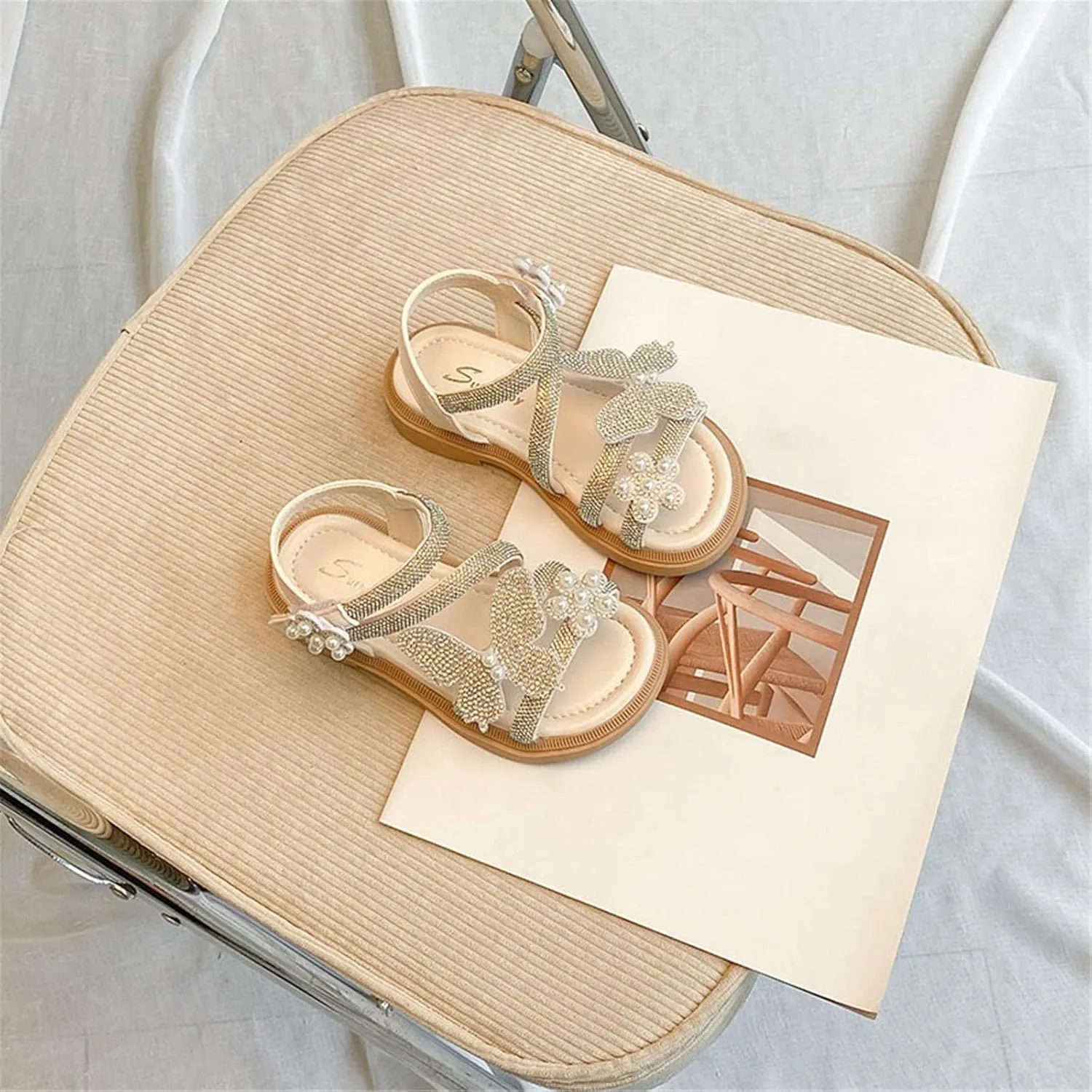 Toddler Kids Dress Shoes Flower Girl Sandals Wedding Party Rhinestones Pearl Floral Butterfly Summer Casual Sandals