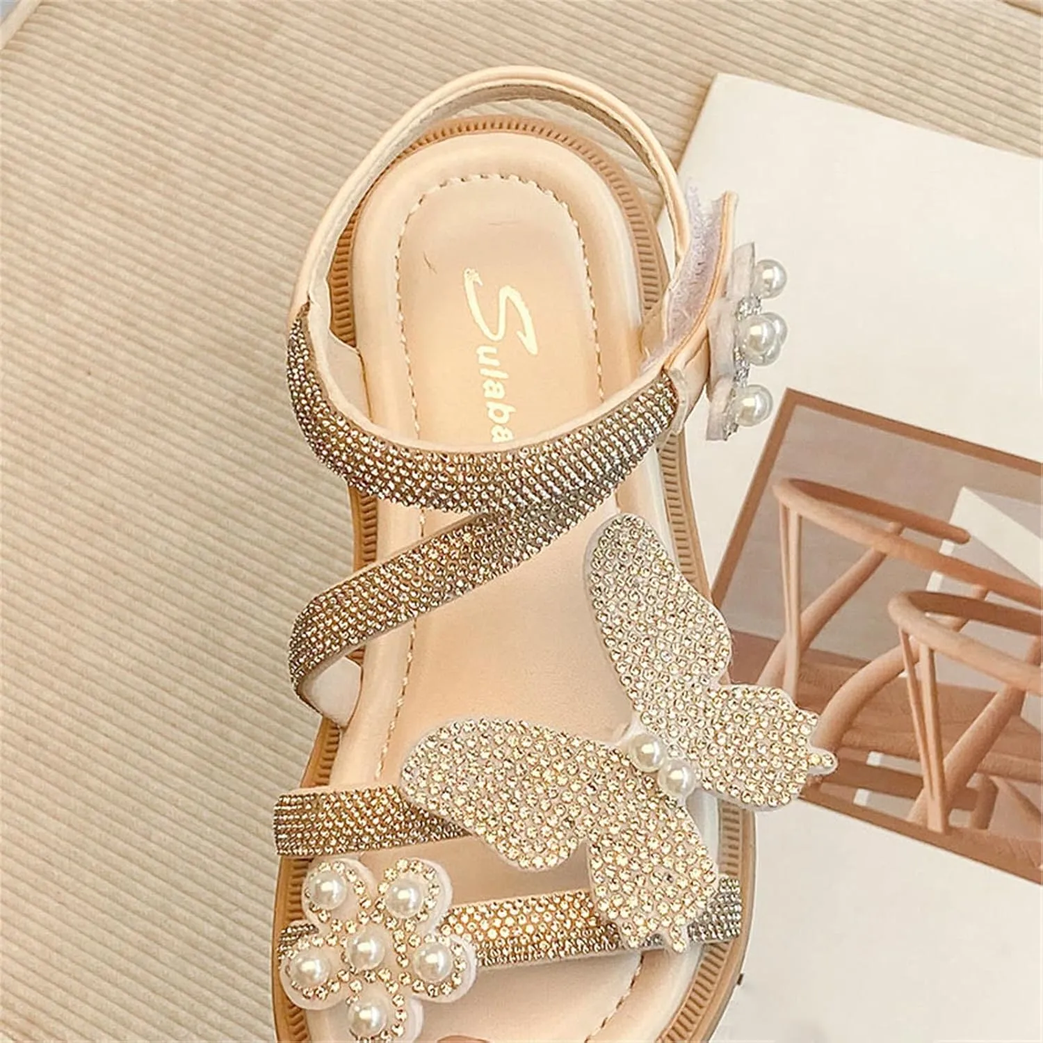 Toddler Kids Dress Shoes Flower Girl Sandals Wedding Party Rhinestones Pearl Floral Butterfly Summer Casual Sandals