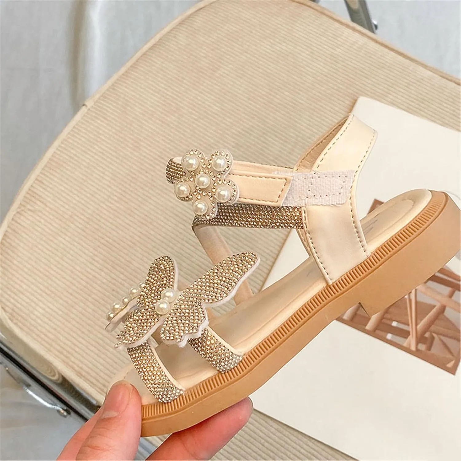 Toddler Kids Dress Shoes Flower Girl Sandals Wedding Party Rhinestones Pearl Floral Butterfly Summer Casual Sandals