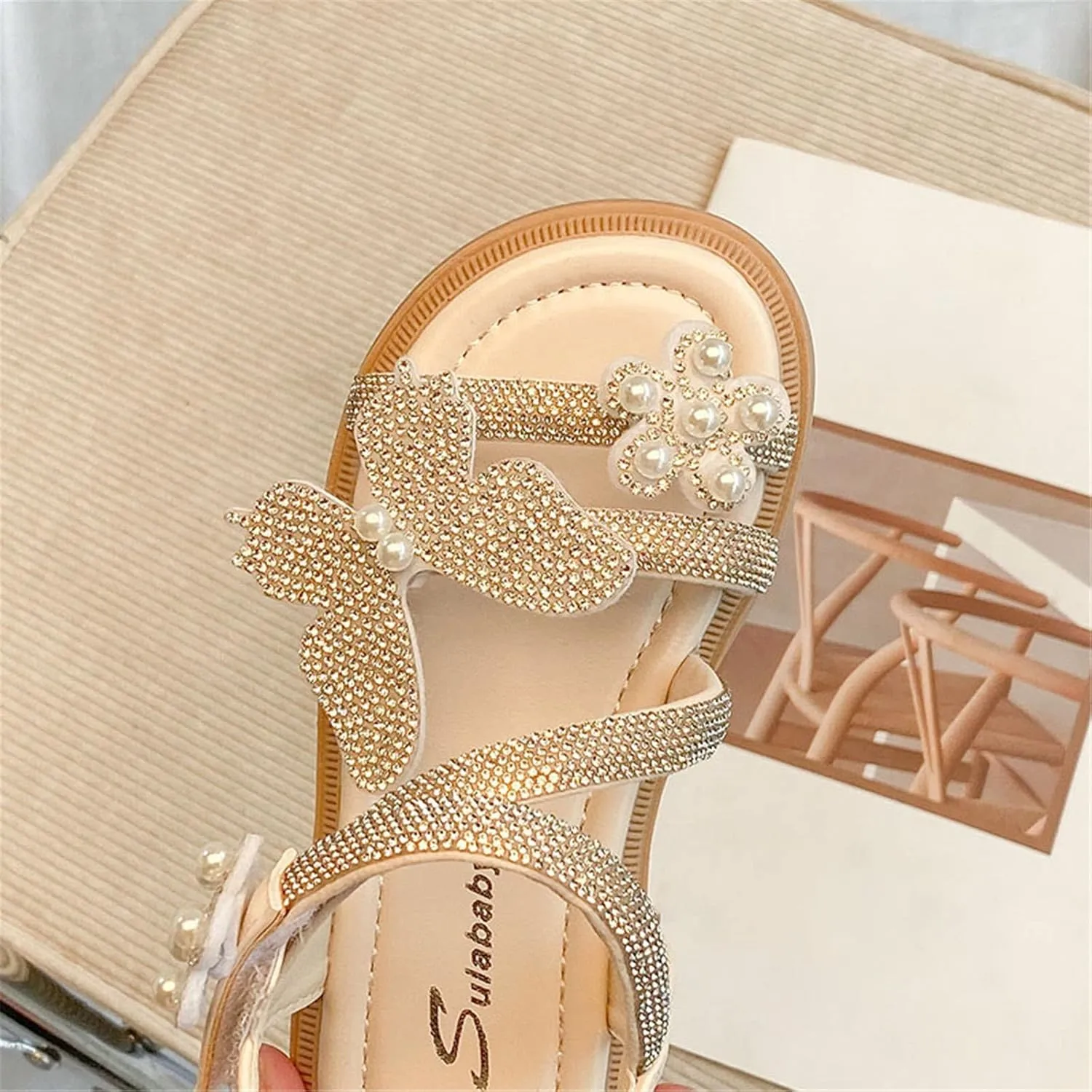 Toddler Kids Dress Shoes Flower Girl Sandals Wedding Party Rhinestones Pearl Floral Butterfly Summer Casual Sandals