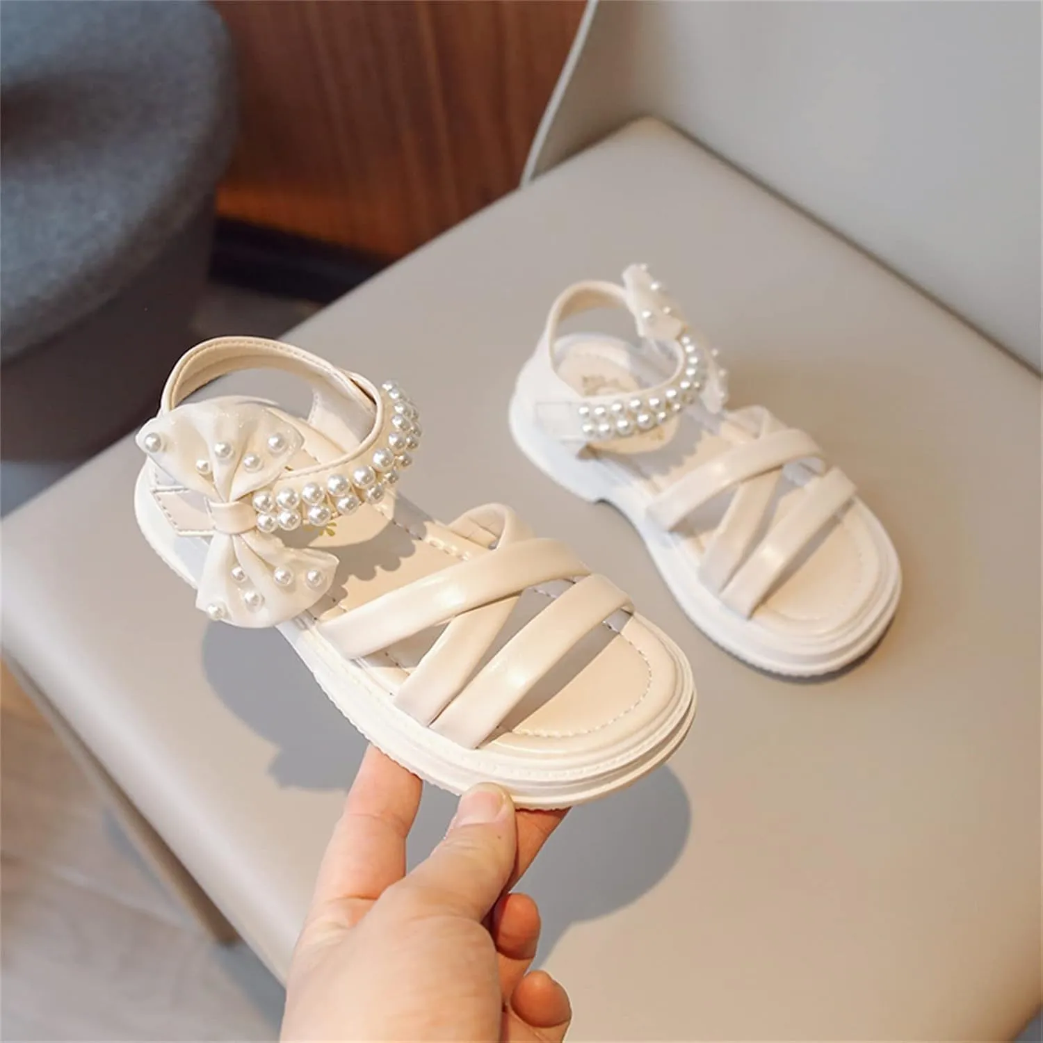 Toddler Kids Flower Girl Sandals Girls Summer Dress Shoes Wedding Party Crossover Straps Casual Pearl Strap Sandals