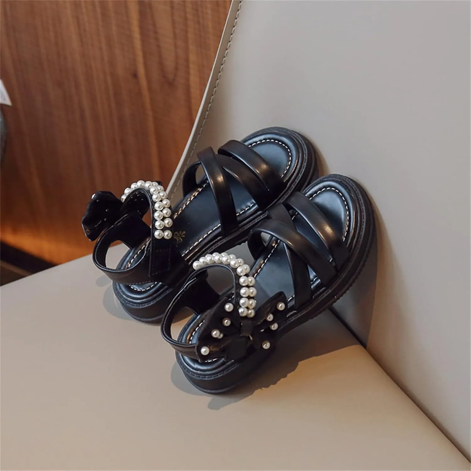 Toddler Kids Flower Girl Sandals Girls Summer Dress Shoes Wedding Party Crossover Straps Casual Pearl Strap Sandals