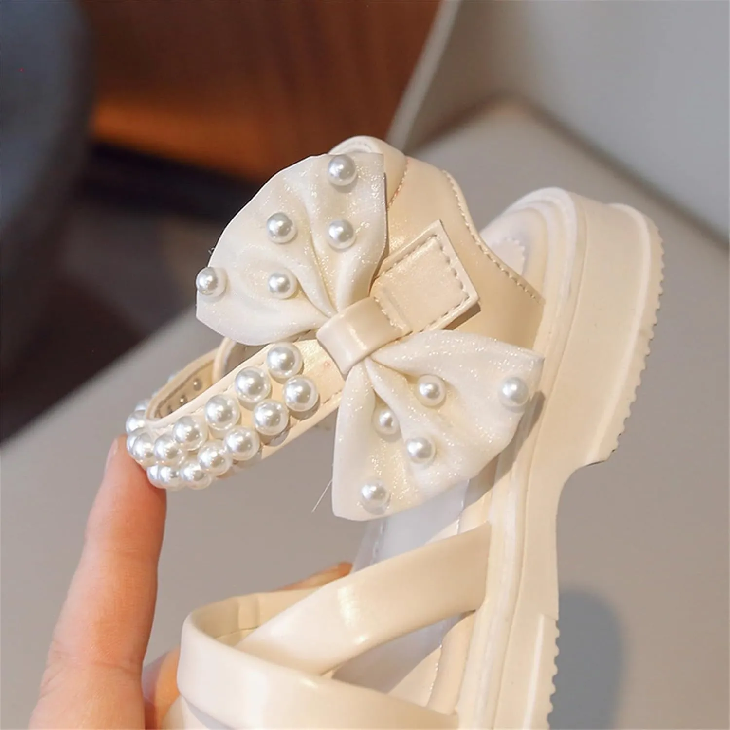 Toddler Kids Flower Girl Sandals Girls Summer Dress Shoes Wedding Party Crossover Straps Casual Pearl Strap Sandals