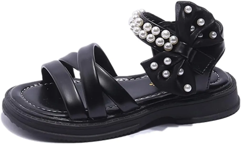 Toddler Kids Flower Girl Sandals Girls Summer Dress Shoes Wedding Party Crossover Straps Casual Pearl Strap Sandals