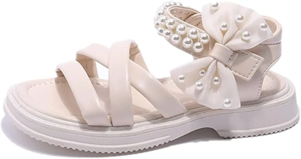 Toddler Kids Flower Girl Sandals Girls Summer Dress Shoes Wedding Party Crossover Straps Casual Pearl Strap Sandals