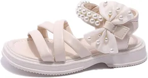 Toddler Kids Flower Girl Sandals Girls Summer Dress Shoes Wedding Party Crossover Straps Casual Pearl Strap Sandals
