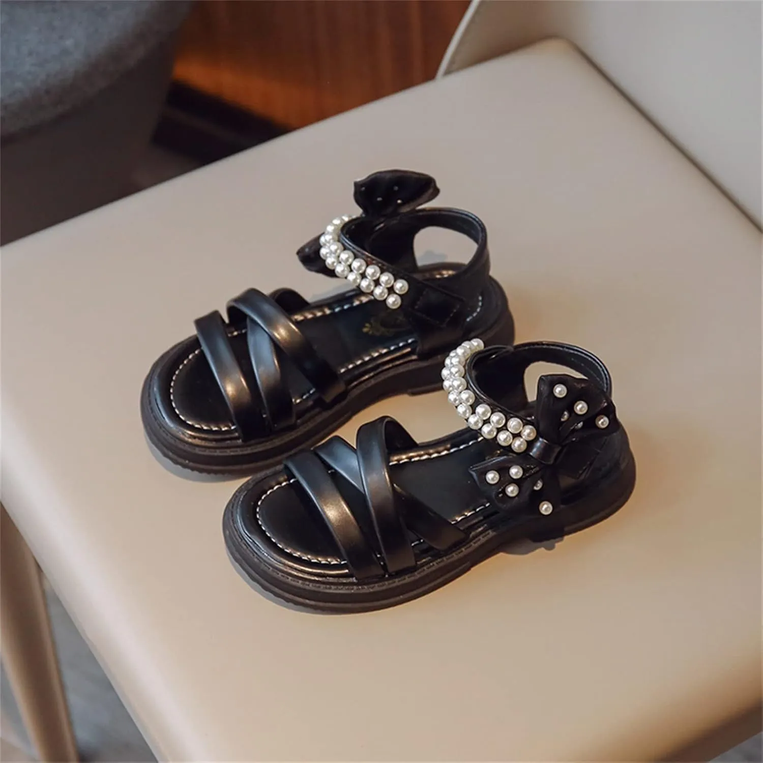 Toddler Kids Flower Girl Sandals Girls Summer Dress Shoes Wedding Party Crossover Straps Casual Pearl Strap Sandals