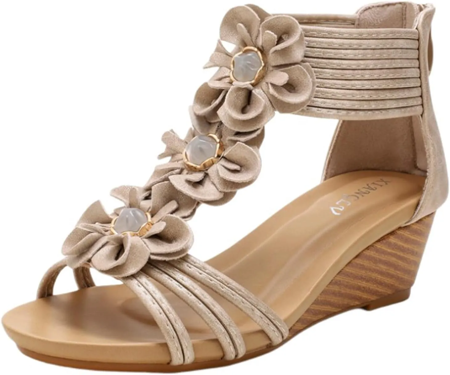 Wedge Sandals for Womens Open Toe Slingback Non Slip Sandals Comfortable Yoga Mat Shoes Fashion Flower Design Lightweight Oceanside Beach Walking Shoes for Summer Outdoor