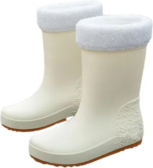 Women Rain Boots Mid-Calf Waterproof Wearresistant Working Water-Proof Shoes Cotton Plus Warm