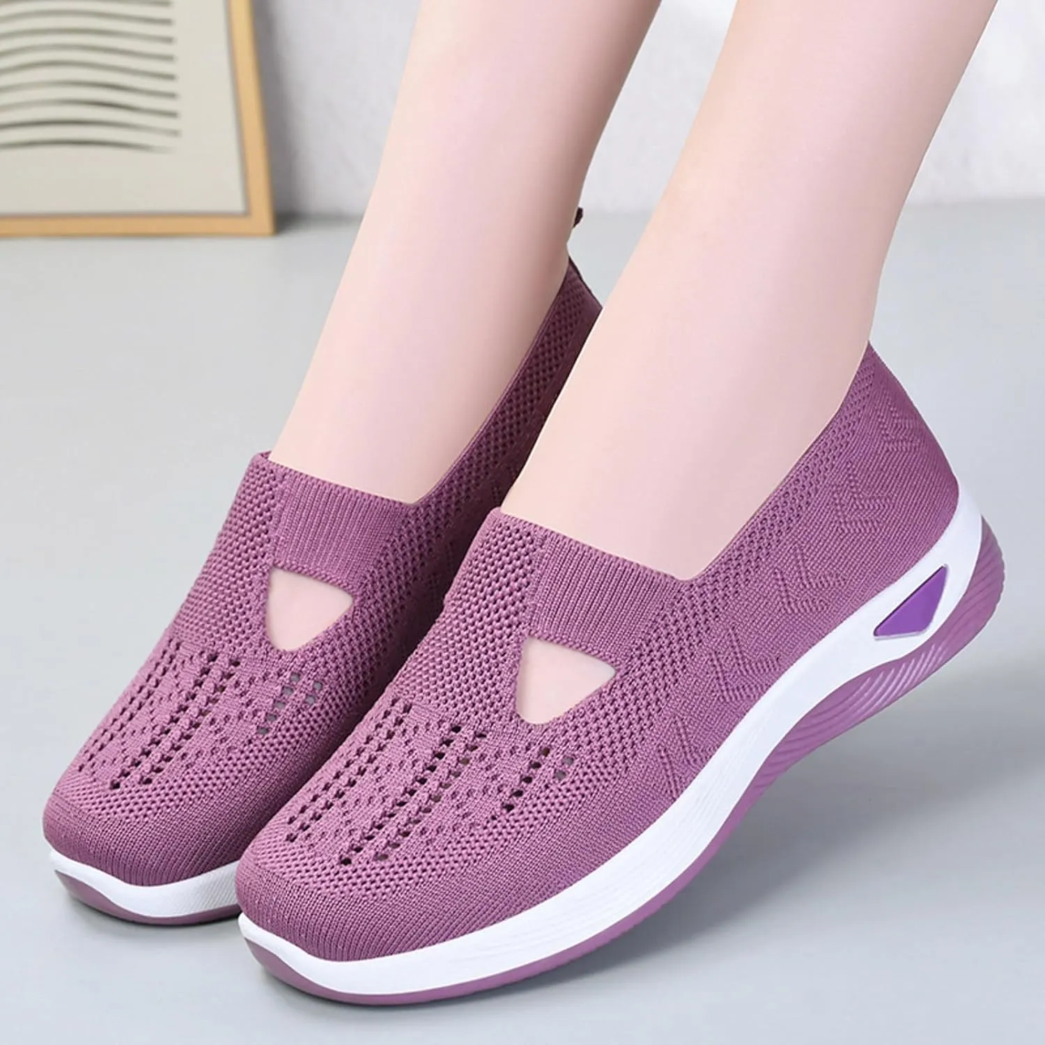 Women Slip On Sneakers Lightweight Walking Shoes Breathable Mesh Casual Comfortable Flats Non Slip Loafers