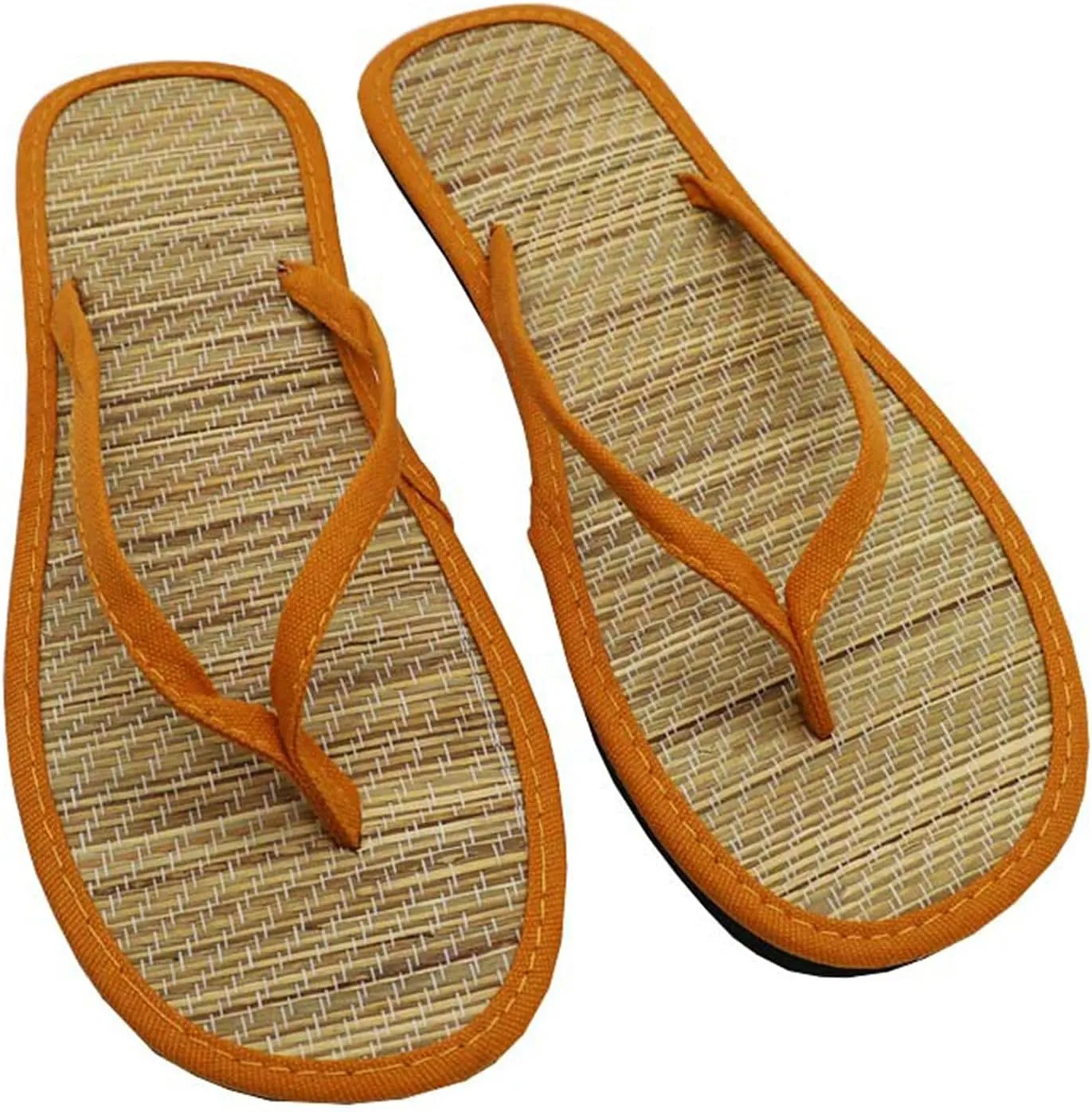 Women's Bamboo-Flip-Flop Summer Beach Sandals Straw Open-Toe Casual Slip on House Slippers