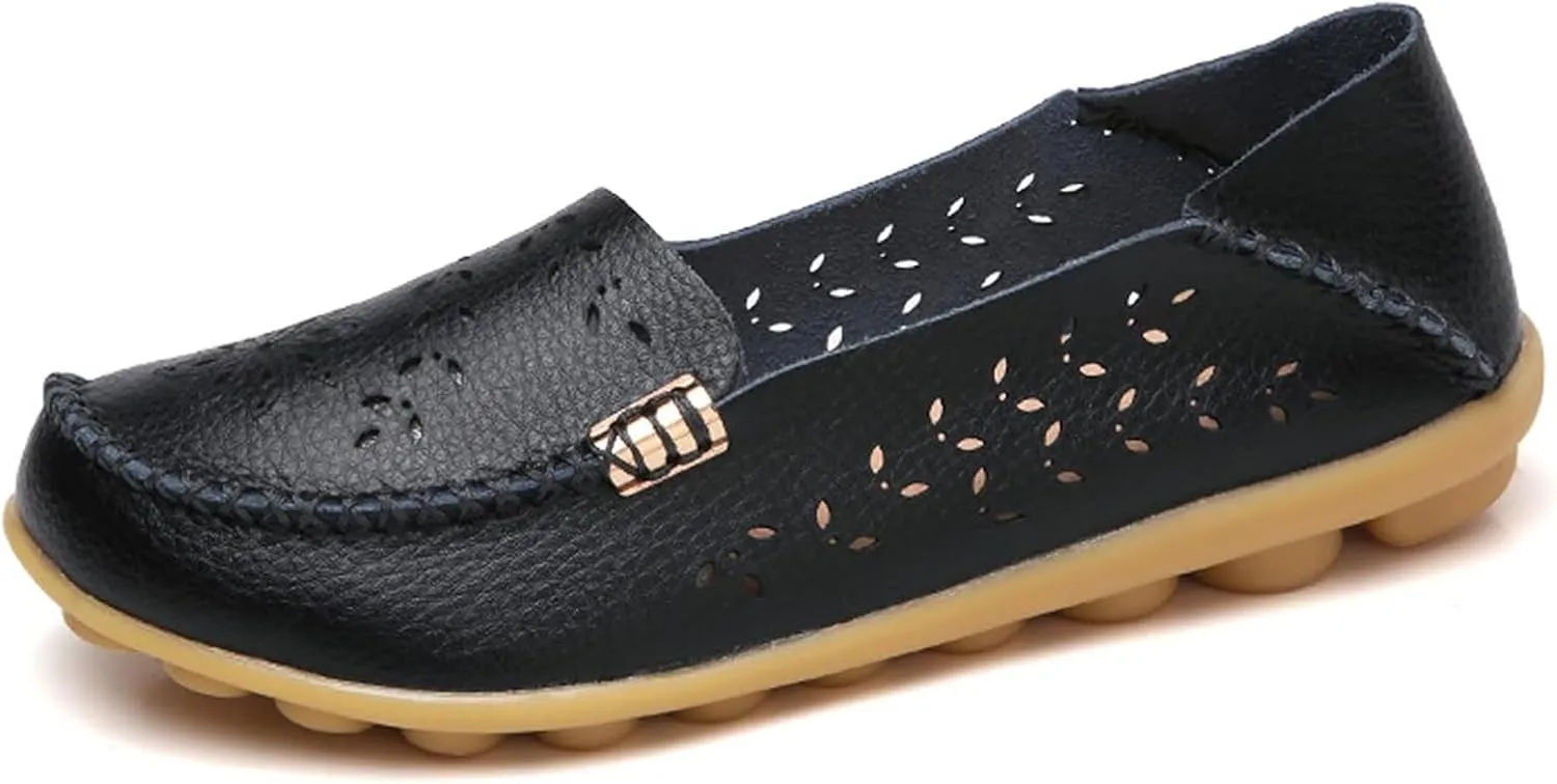 Womens Boat Shoes Comfort Walking Cute Flat Loafer Hollow Flowers Breathable Sandals, Summer Casual Closed Toe Flat Sandals Comfortable Slip On Boat Shoe All Day Comfort
