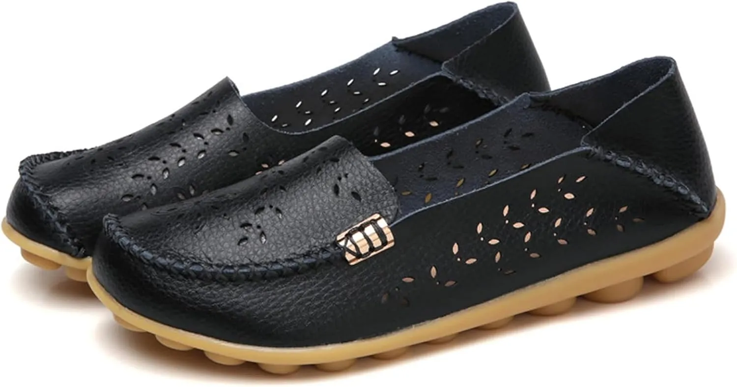 Womens Boat Shoes Comfort Walking Cute Flat Loafer Hollow Flowers Breathable Sandals, Summer Casual Closed Toe Flat Sandals Comfortable Slip On Boat Shoe All Day Comfort