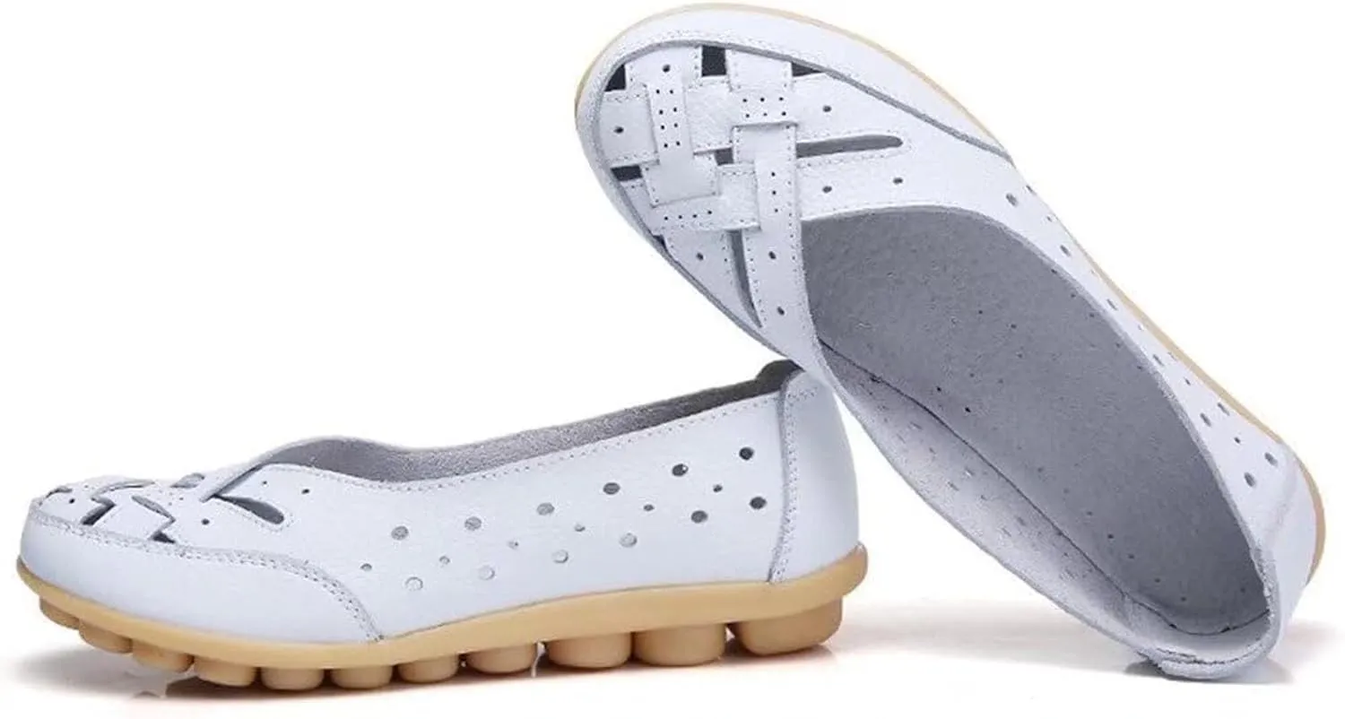 Women's Breathable Comfort Walking Office Flat Loafer Leather Flats Sandals, Slip-On Cutout Orthopedic Loafers for Women Fashion Casual Flats Comfortable Shoes Sandals