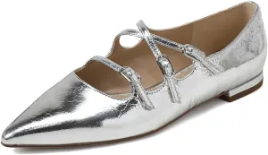 Womens Closed Pointed Toe Mary Jane Flats Cross Strap Buckle Low Heels Shoes for Dancing Ballroom Party Size 4-16 US