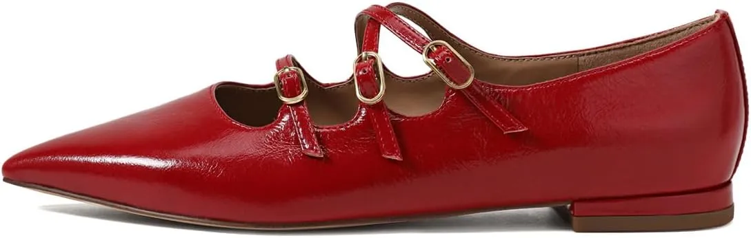 Womens Closed Pointed Toe Mary Jane Flats Cross Strap Buckle Low Heels Shoes for Dancing Ballroom Party Size 4-16 US