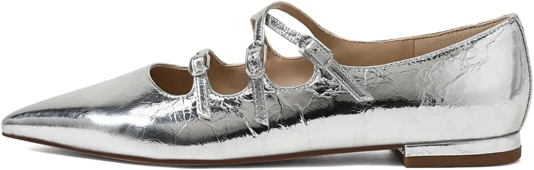 Womens Closed Pointed Toe Mary Jane Flats Cross Strap Buckle Low Heels Shoes for Dancing Ballroom Party Size 4-16 US